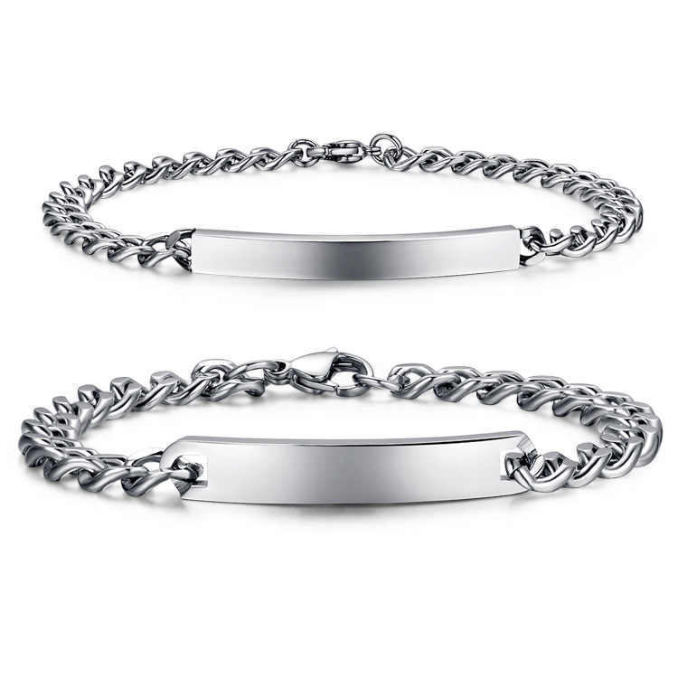 喜平チェーン平打ちプレート刻印対応ペアブレスレット