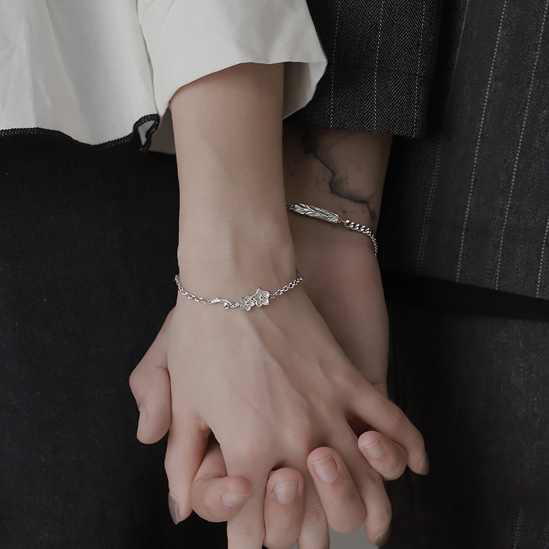 組み紐デザイン繊細チェーンペアブレスレット