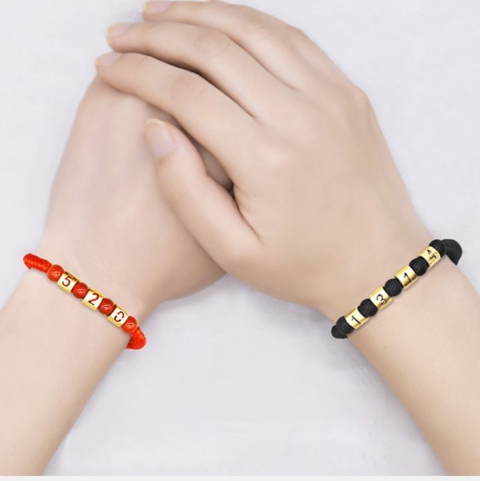 ブレスレットペア 絆の数字 編み込みブレスレット