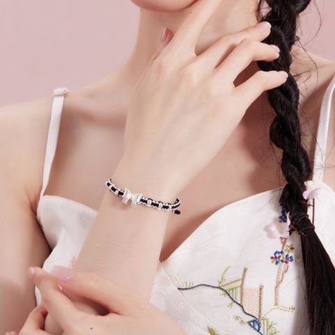 ペアブレスレット 蝶結び絆繋ぎ誕生石ブレスレット