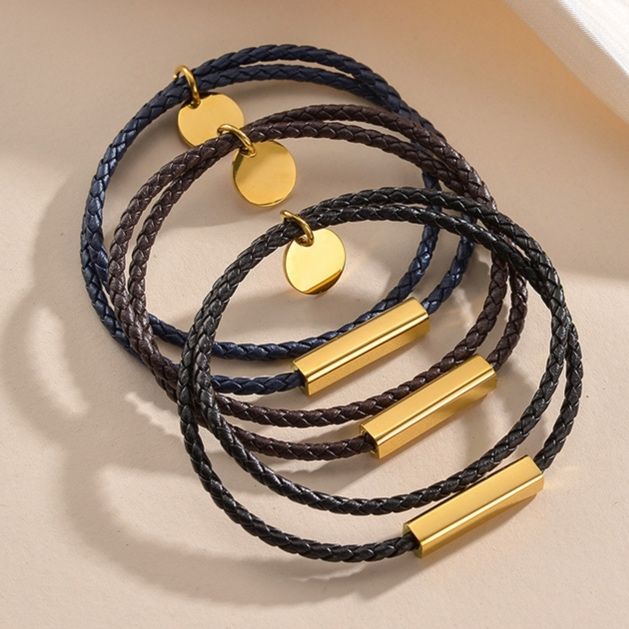 ペアブレスレット 二重編み込みレザーブレスレット