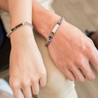 ペアブレスレット 喜平チェーン刻印プレート付きペアブレスレット
