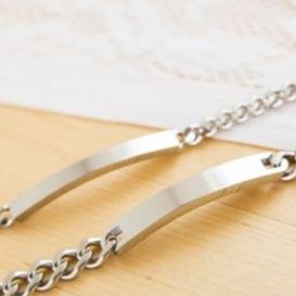 ペアブレスレット 喜平チェーン刻印プレート付きペアブレスレット