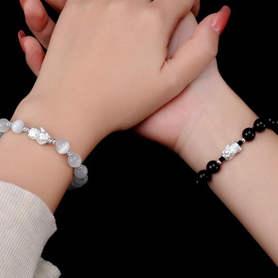 ペアブレスレット 天然石銀細工装飾誕生日石ペアブレスレット