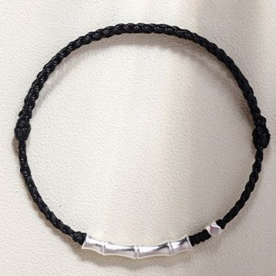 ペアブレスレット 竹節銀飾編み紐ペアブレスレット