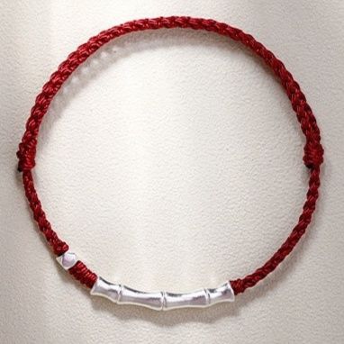 ペアブレスレット 竹節銀飾編み紐ペアブレスレット