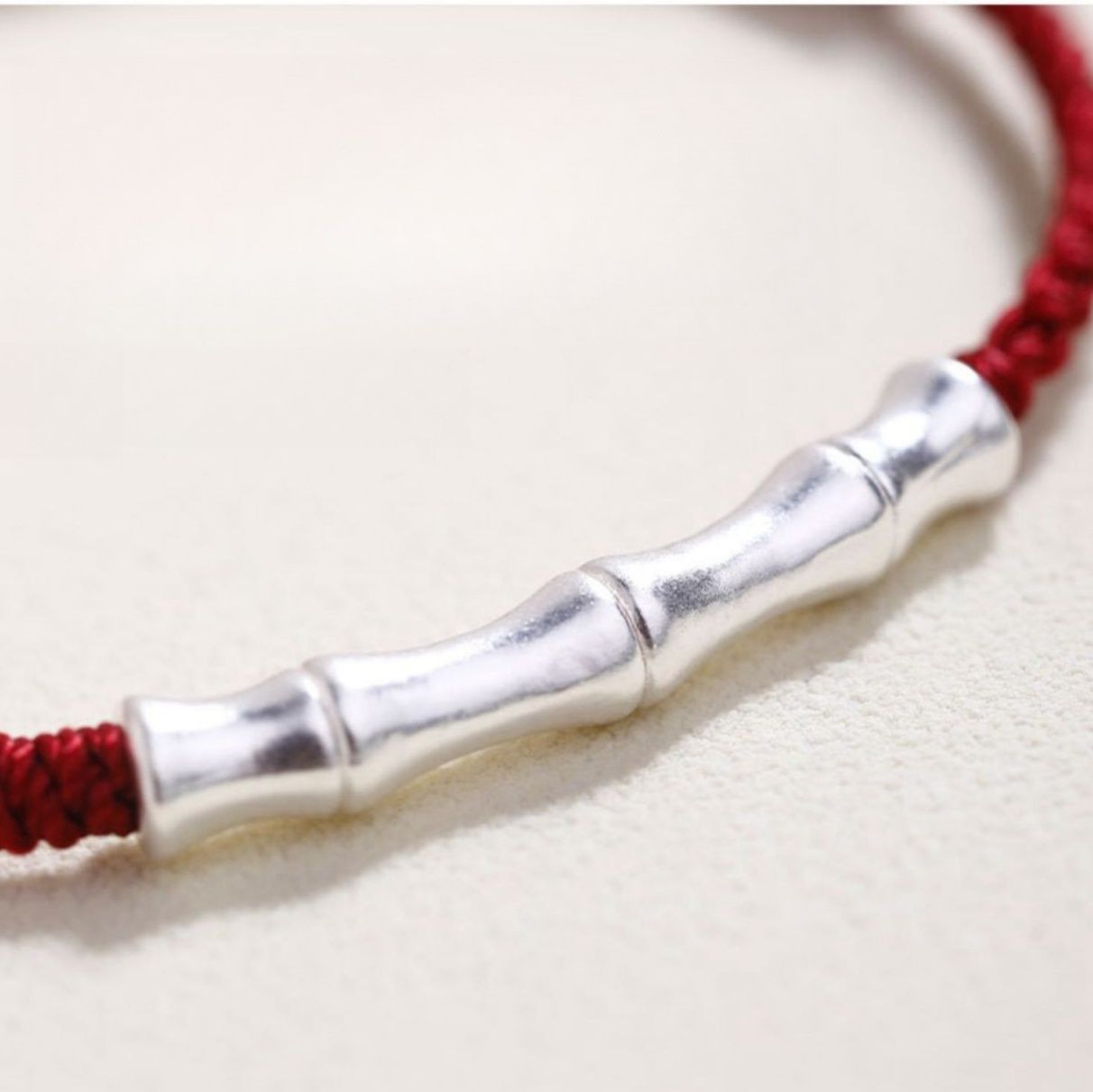 ペアブレスレット 竹節銀飾編み紐ペアブレスレット