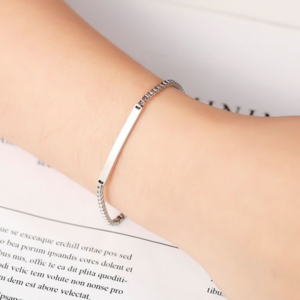 ペアブレスレット シンプル刻印プレート付きチェーンブレスレット