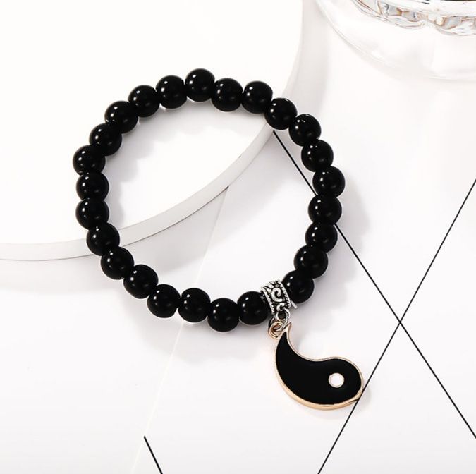 ペアブレスレット 陰陽太極図天然石ビーズペアブレスレット