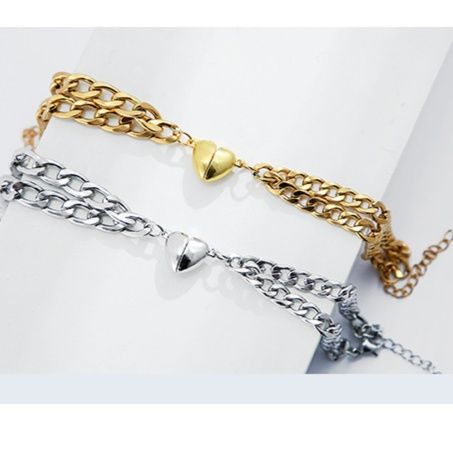 ハート錠前チェーンペアブレスレット