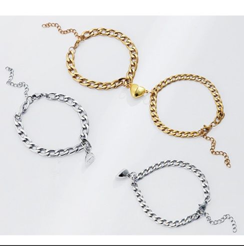 ハート錠前チェーンペアブレスレット