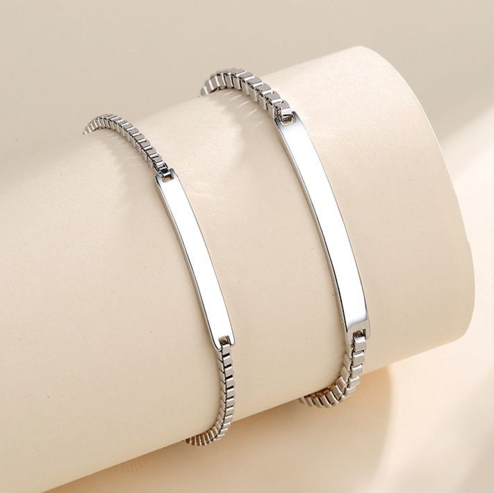 恋愛相伴バープレート箱鎖ペアブレスレット