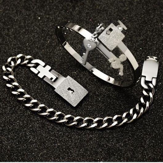 ペアブレスレット 鍵と錠前モチーフステンレスペアブレスレット