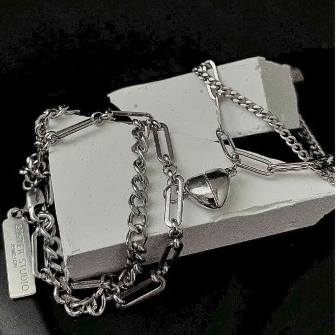 ペアブレスレット ハート磁石で繋がる喜平鎖ペアブレスレット