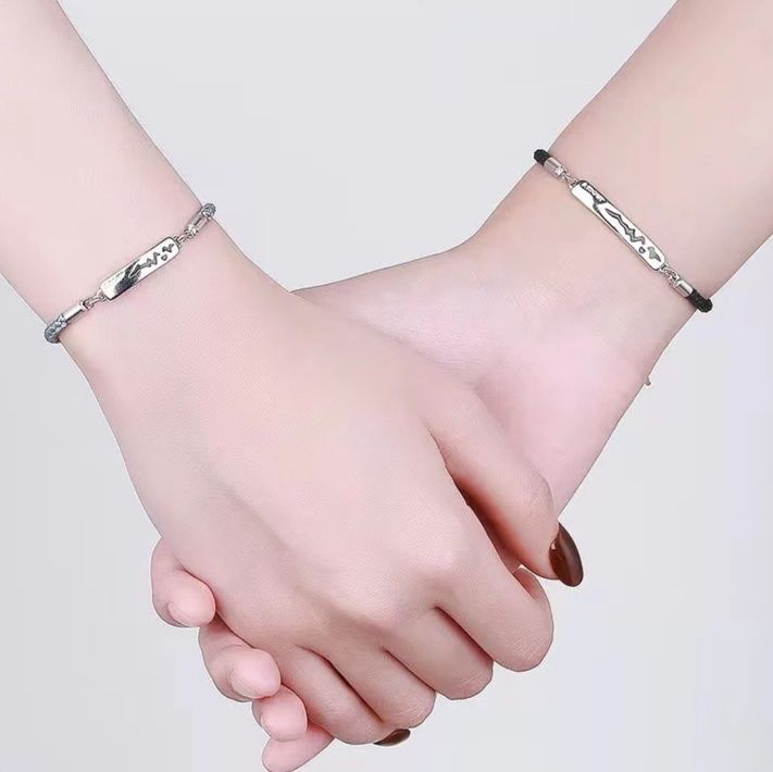 心電図モチーフ編み込みペアブレスレット