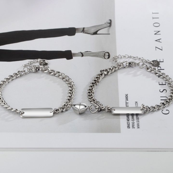 ペアブレスレット 磁石留め具プレート付き喜平チェーンペアブレスレット