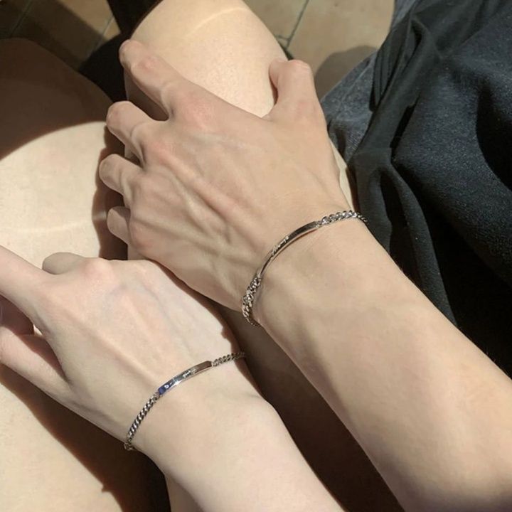 チェーンペアブレスレット 「Always」刻印プレート シルバーカラー・プレーンジュエリー