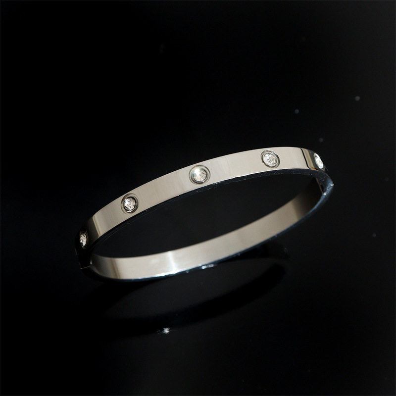 ペアブレスレット ビジュー飾りフラットバングルペアブレスレット