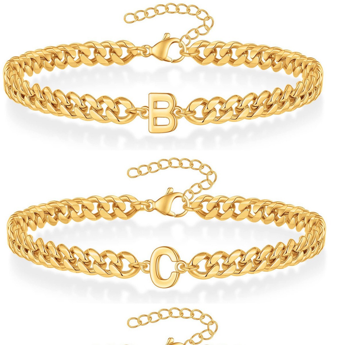 ペアブレスレット イニシャル刻印入り喜平チェーンブレスレット