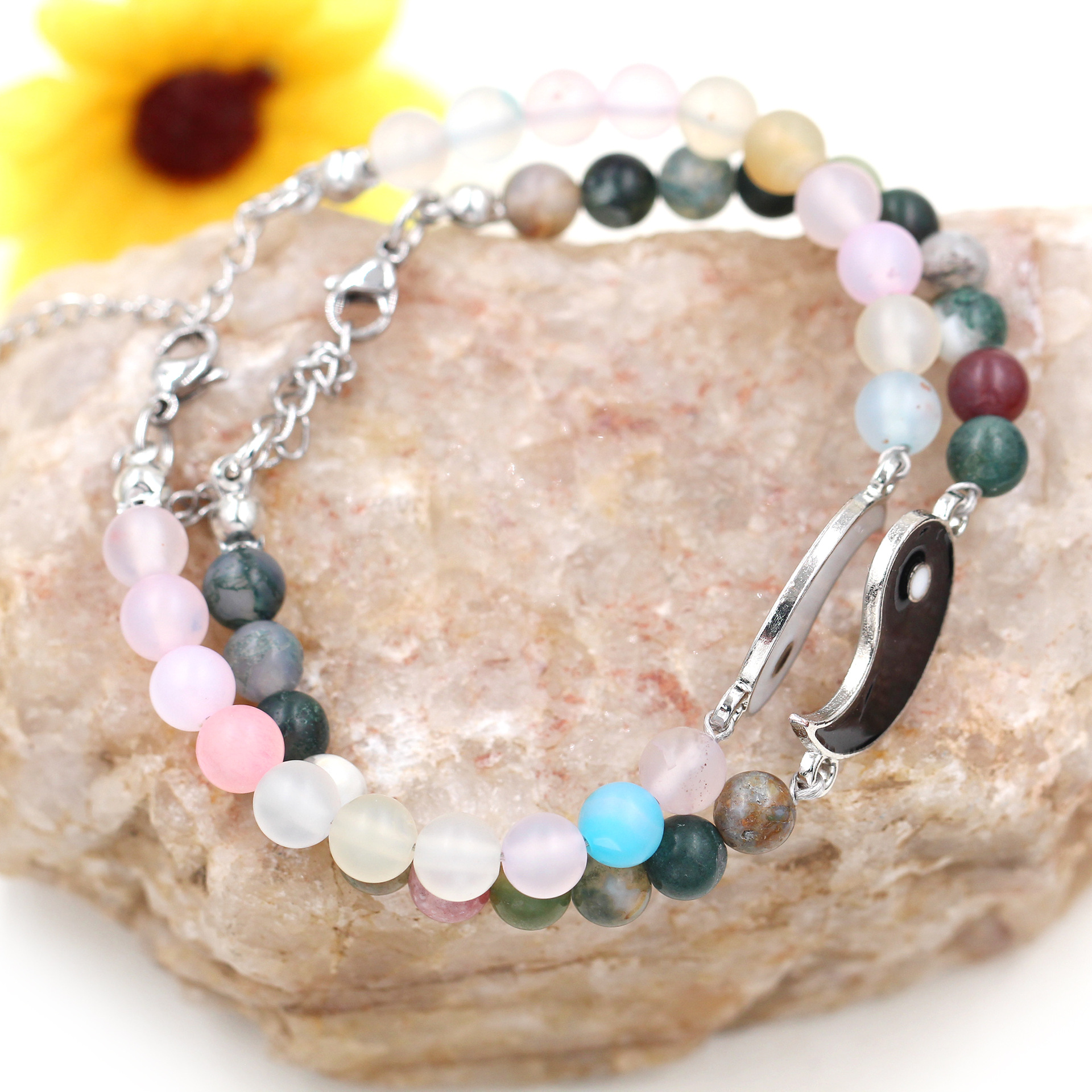 ペアブレスレット 陰陽調和の天然石誕生日石ペアブレスレット
