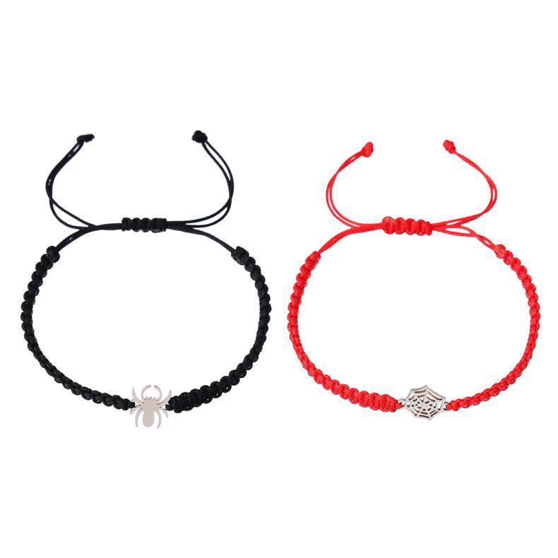 ペアブレスレット 蜘蛛と蜘蛛の巣モチーフ編み込み紐ブレスレット