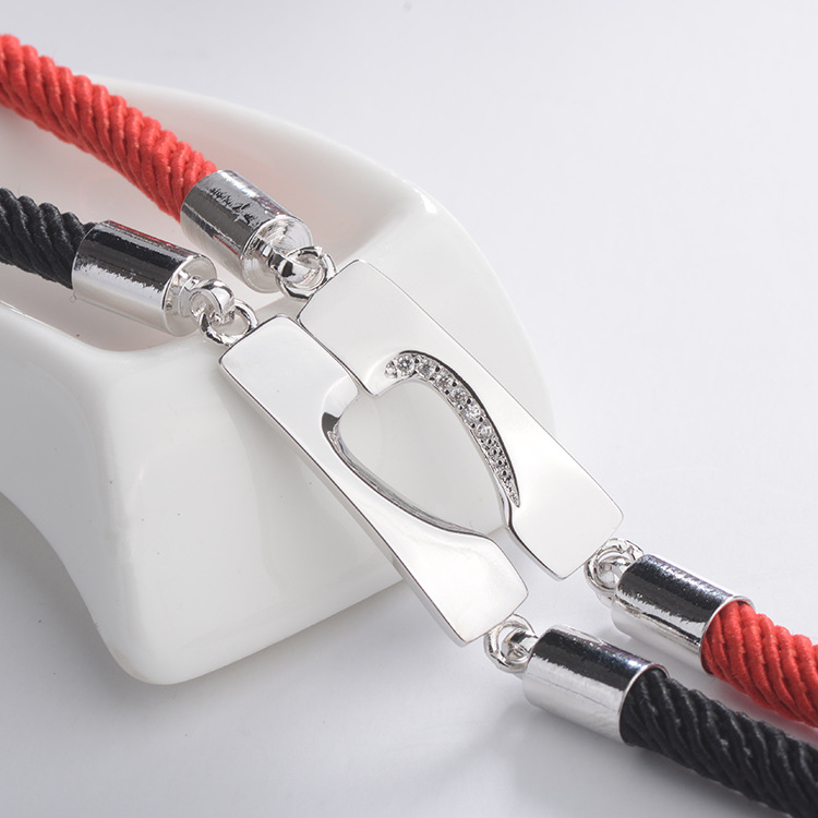 ハート型プレート組み合わせ編み込み紐ペアブレスレット