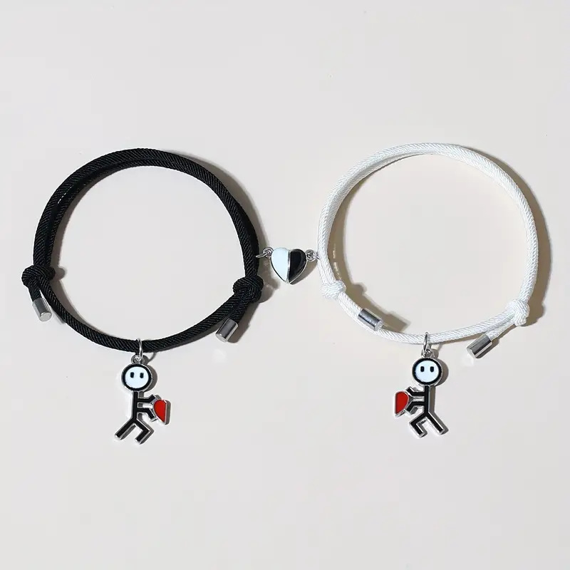 ペアブレスレット 繋がる心の棒人間チャーム付きペアブレスレット