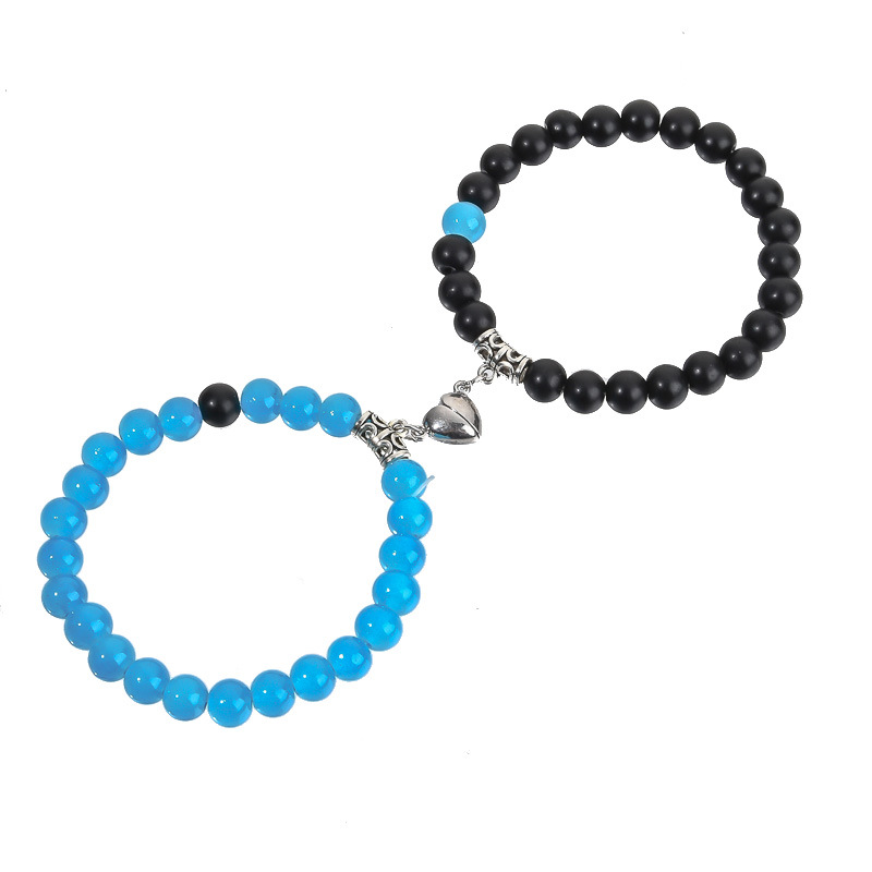 ペアブレスレット ハート型留め具付き天然石ペアブレスレット