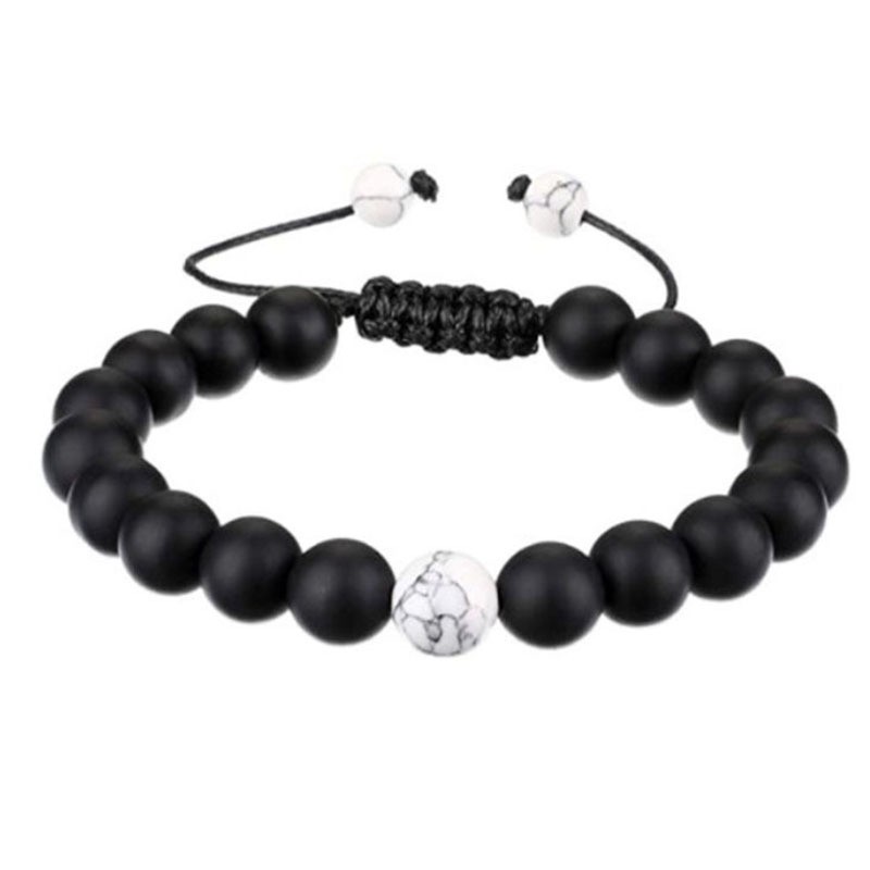 ペアブレスレット 天然石ハウライトと瑪瑙の調整式ペアブレスレット