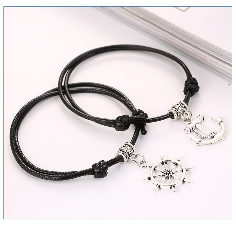 ペアブレスレット 舵輪と碇のマリンモチーフペアブレスレット