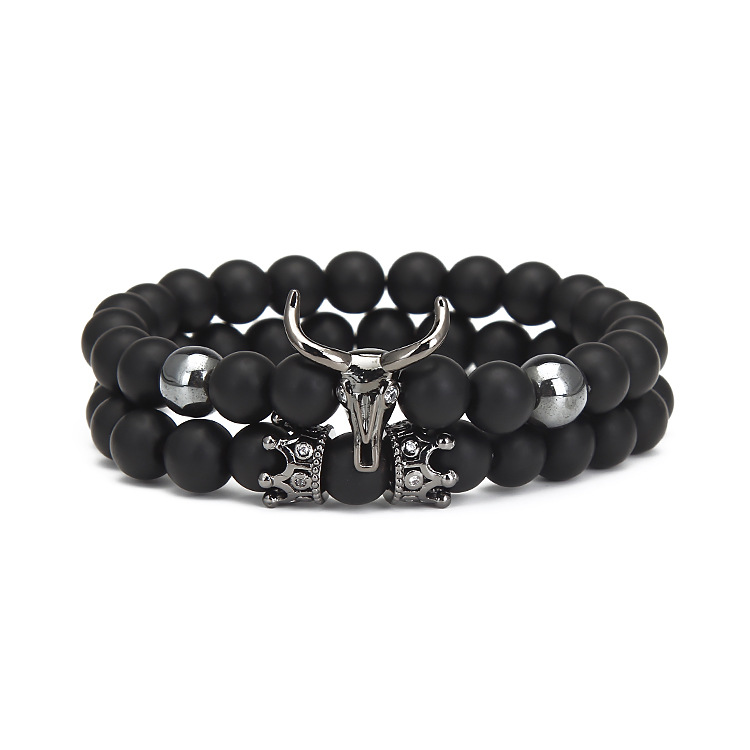 ペアブレスレット 雄鹿モチーフ天然石ペア数珠ブレスレット