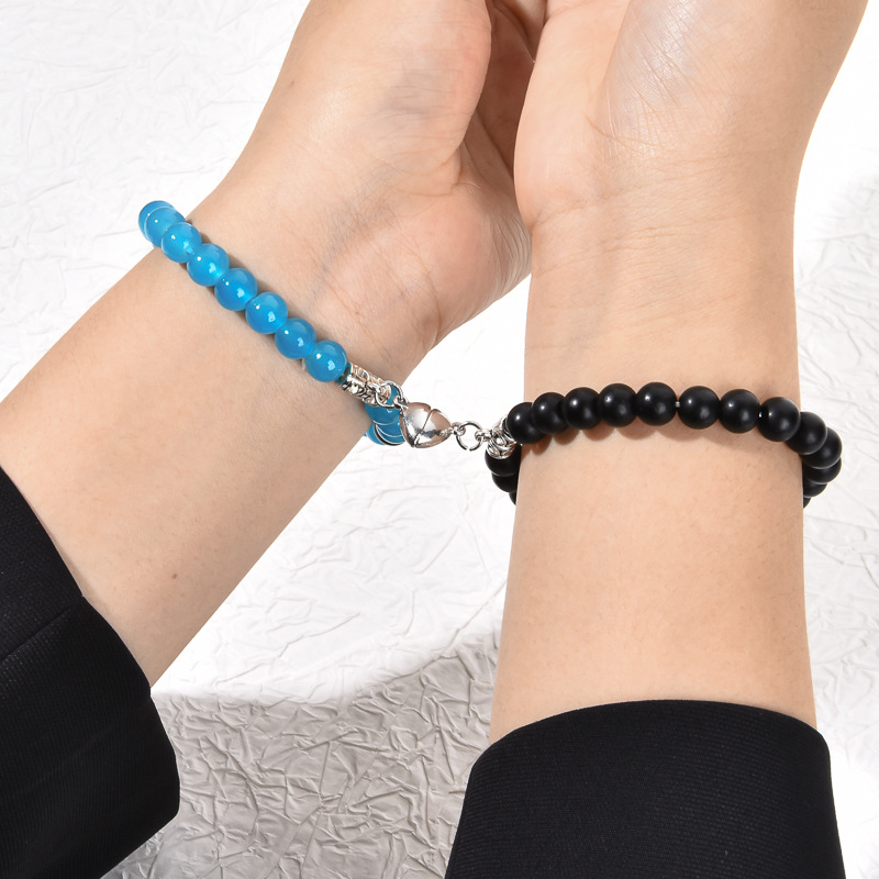 ペアブレスレット 天然石ハート留め具誕生日石ペアブレスレット