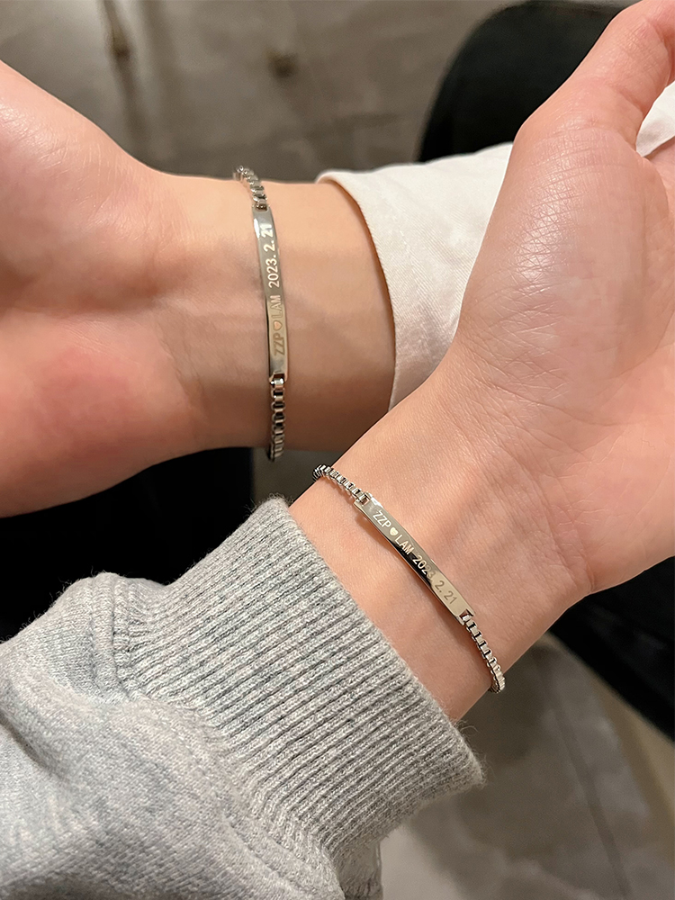 ブレスレットペア 記念日刻印プレートペア