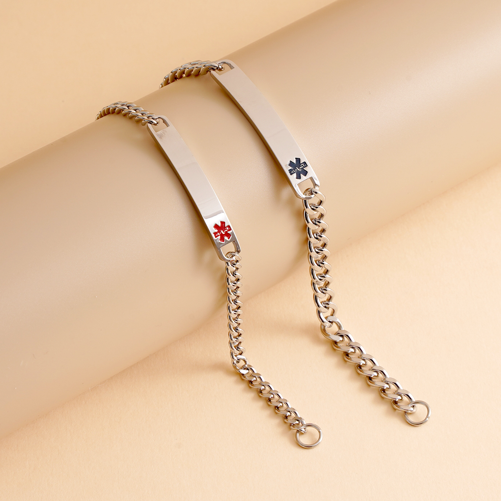 ペアブレスレット 医療標章付き喜平チェーン識別票ブレスレット