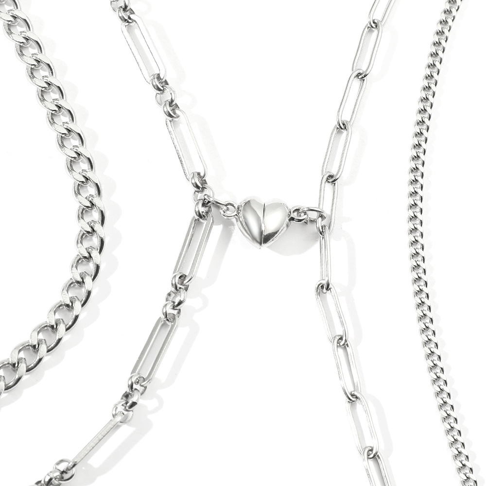 ペアブレスレット 二連チェーン調節可能プレート付ペアブレスレット