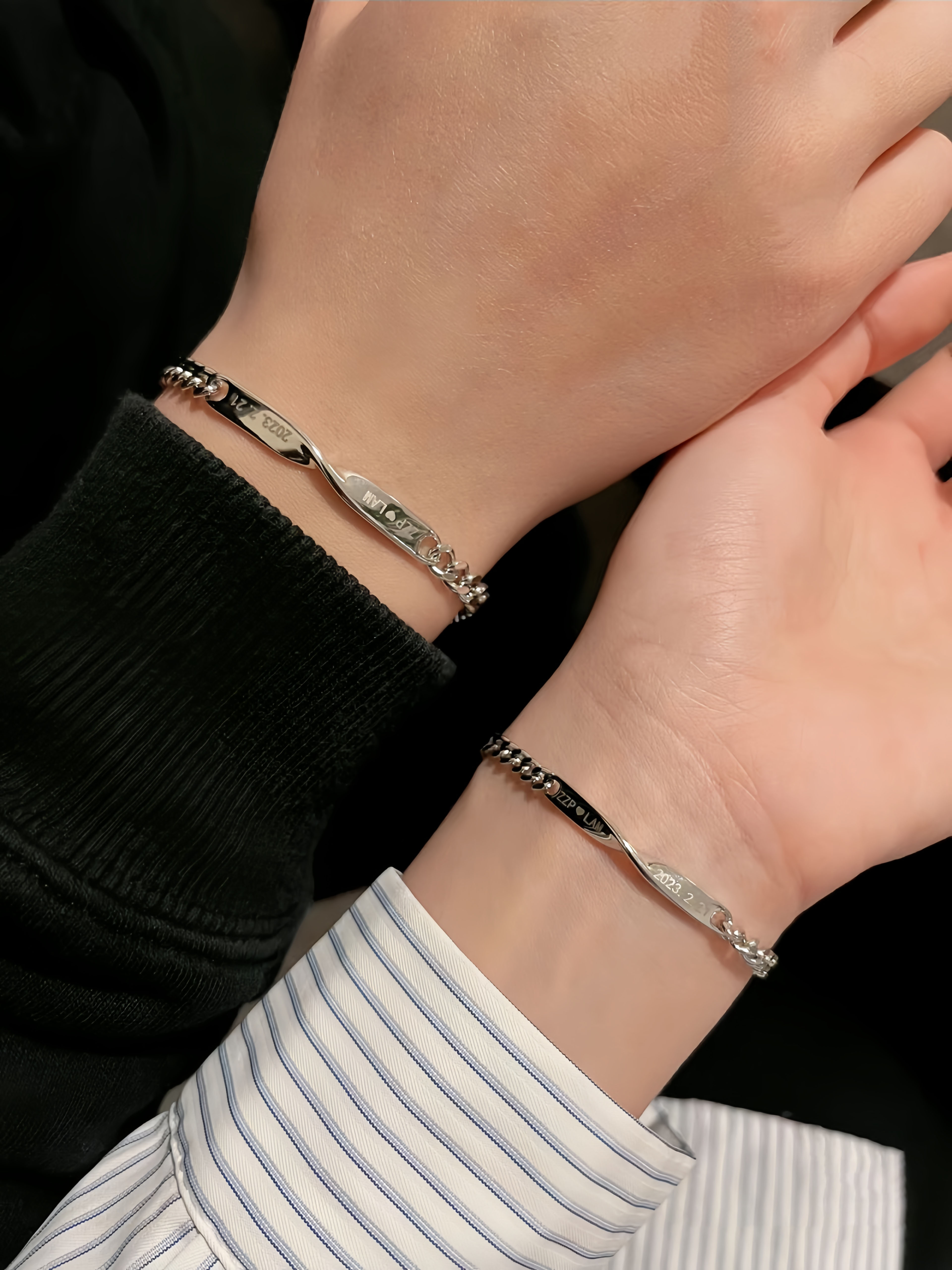 ブレスレットペア 永遠の絆 ねじれプレートブレスレット