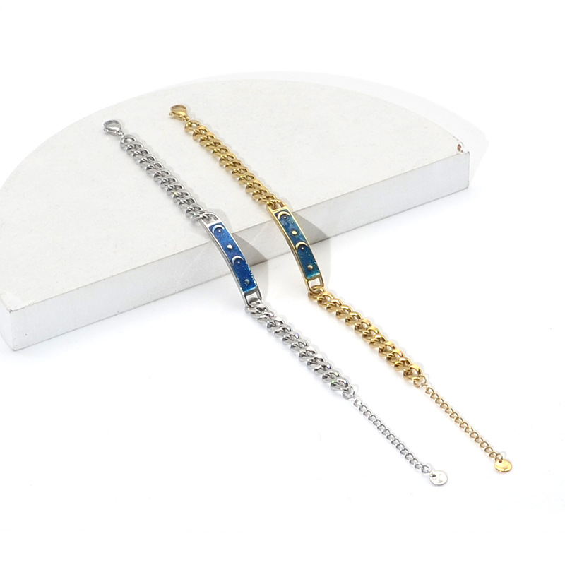 ペアブレスレット 月と星の夜空モチーフ喜平チェーンブレスレット