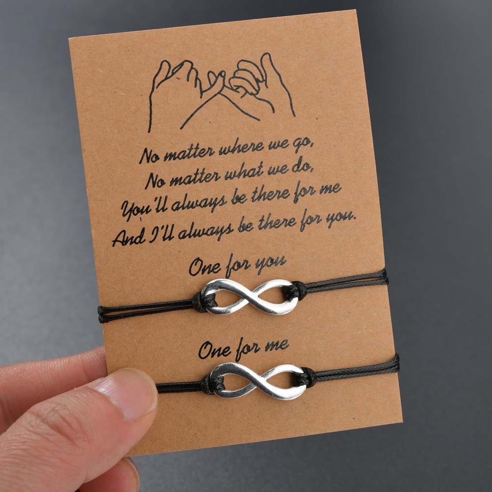 ペアブレスレット 無限大モチーフ紐編み込みペアブレスレット