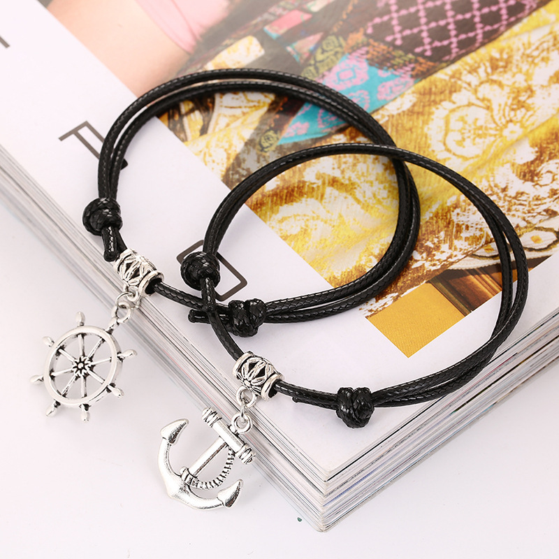 ペアブレスレット 舵輪と碇のマリンモチーフペアブレスレット