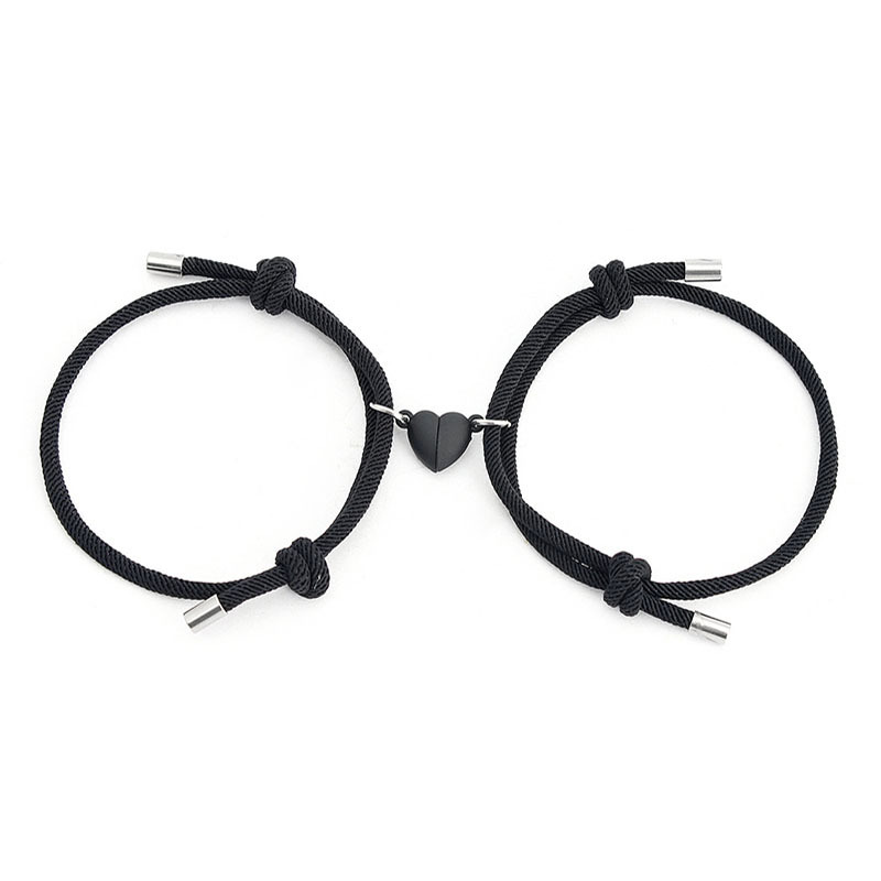 ペアブレスレット 繋がり合う磁石ハート編み込み絆ブレスレット