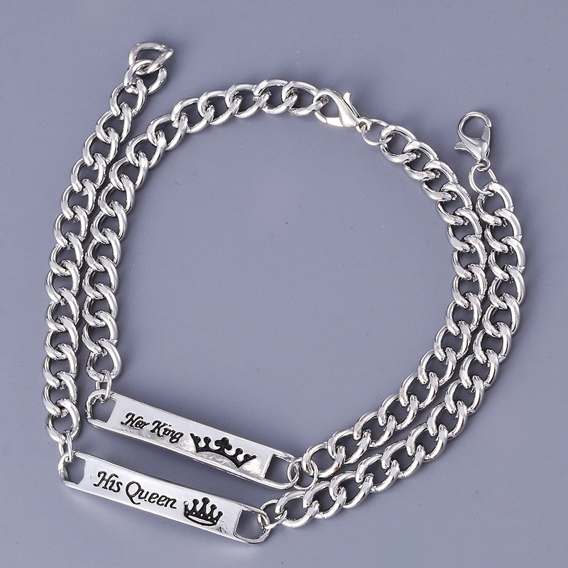 王冠モチーフ刻印入り喜平チェーンペアブレスレット