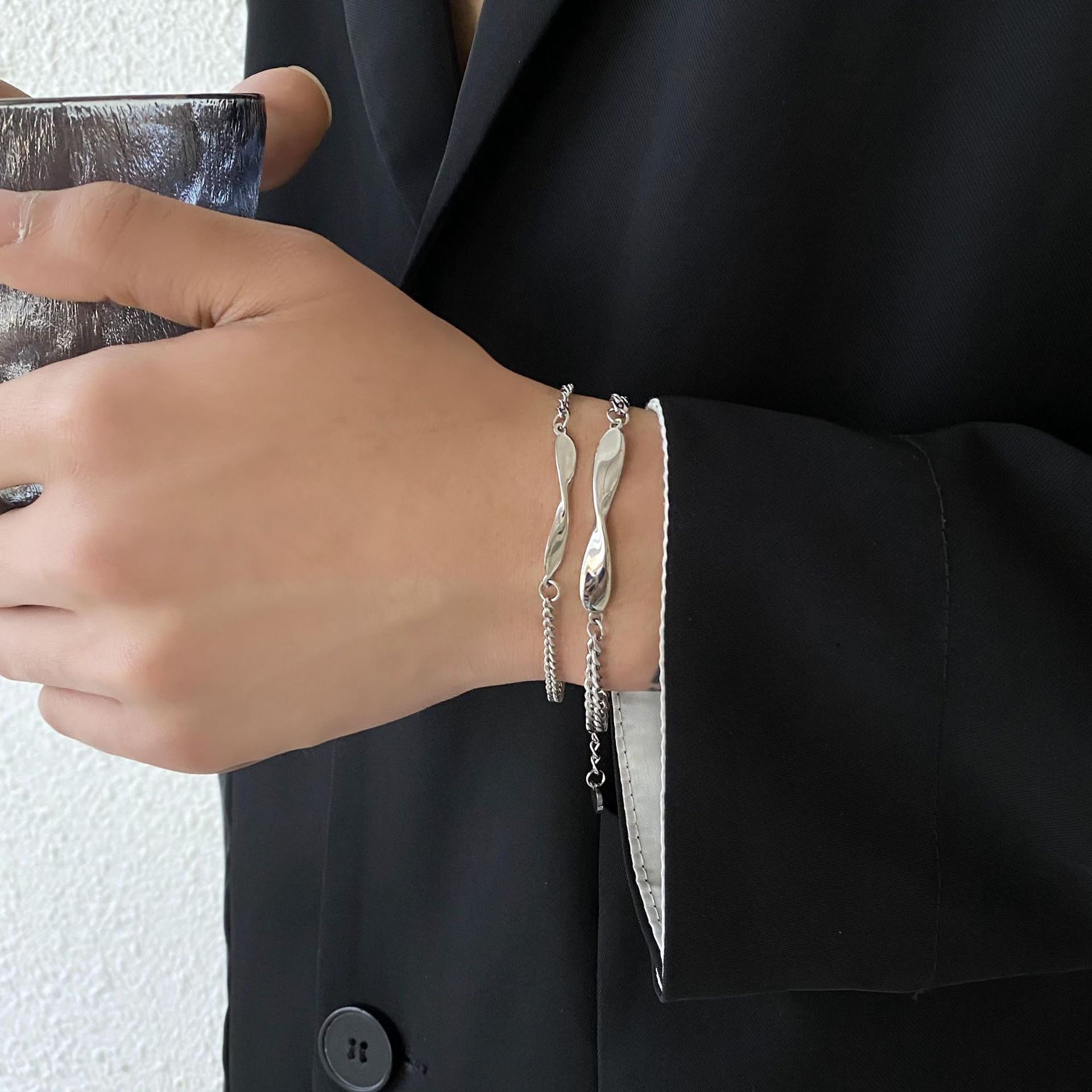 ペアブレスレット 捻り模様チェーンペアブレスレット