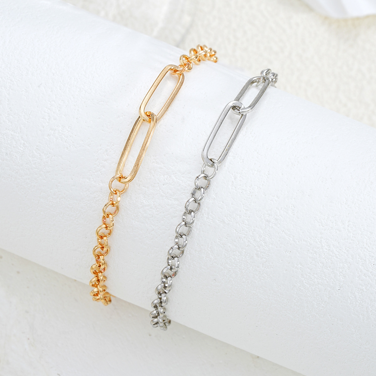 ペアブレスレット 長方形プレート変形チェーンステンレス腕飾り