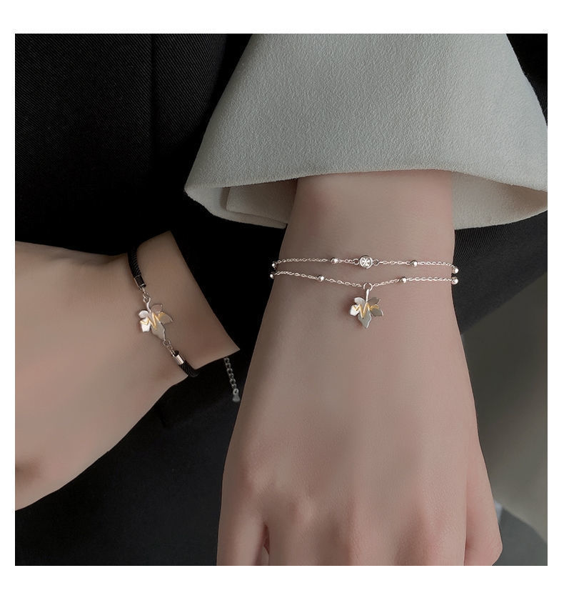 ペアブレスレット 花びらチャーム付きステンレスペアブレスレット
