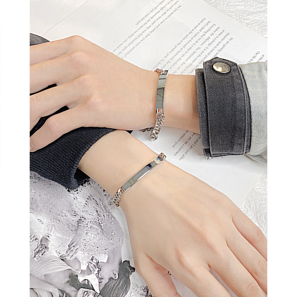 ブレスレットペア 洗練プレート チェーンブレスレット