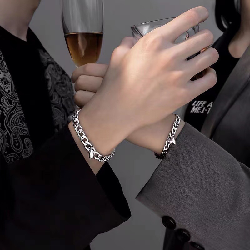 ペアブレスレット 喜平チェーン愛の証ハート付きペアブレスレット