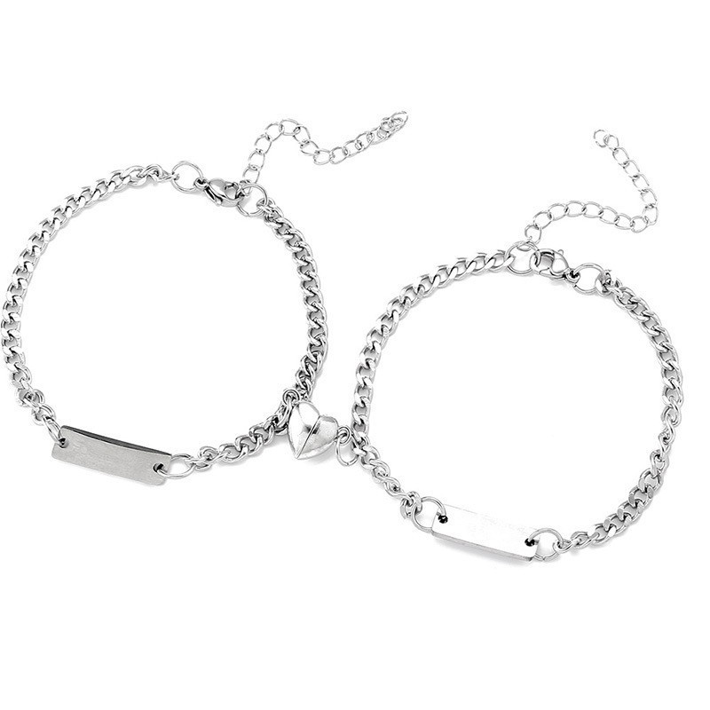 ブレスレットペア シンプル プレート チェーンブレスレット