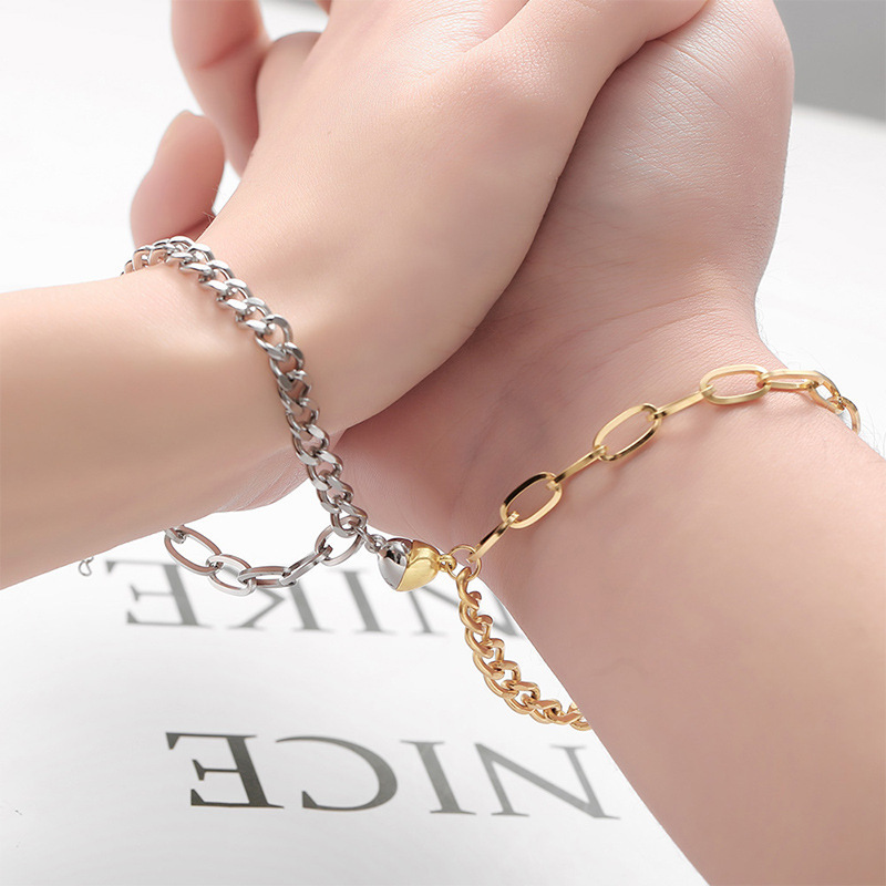 ペアブレスレット ハート繋ぎ調節可能チェーンペアブレスレット