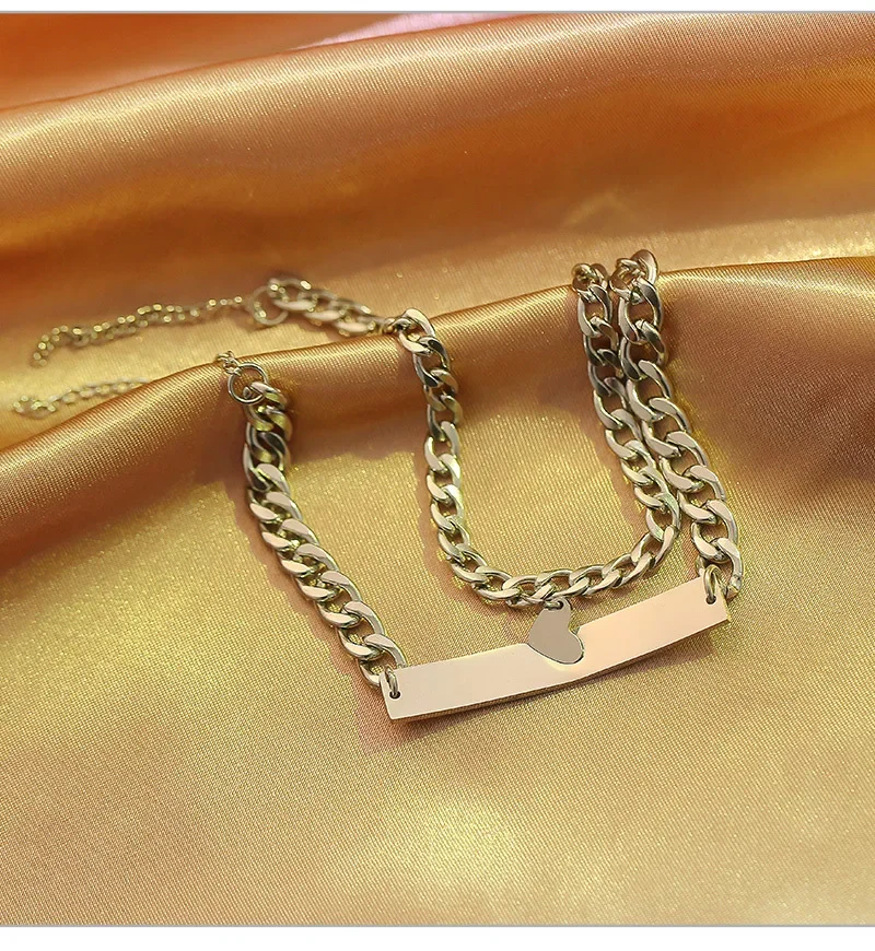ペアブレスレット 刻印対応ハート喜平チェーン腕飾り