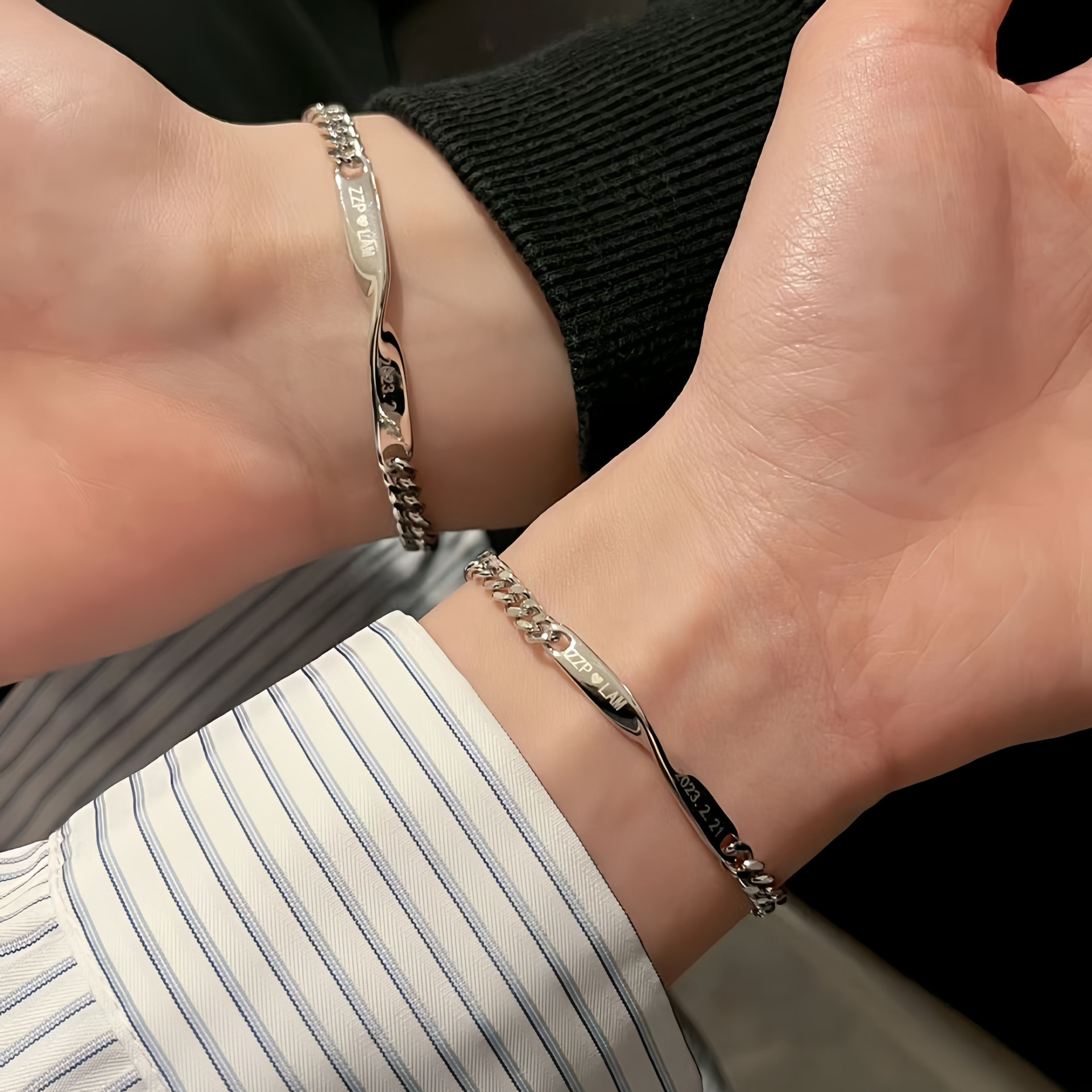 ブレスレットペア 記念日刻印入りペアブレスレット